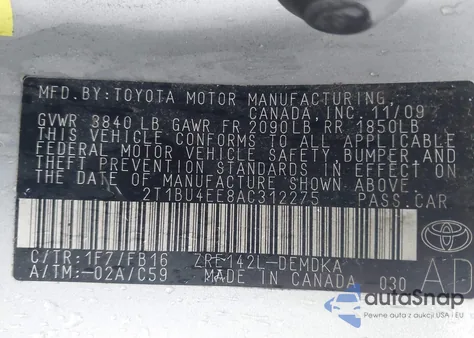 2010 Toyota Corolla from USA, damaged, VIN 2T1BU4EE8AC312275